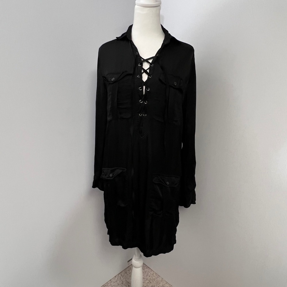 Denim & Supply Ralph Lauren Satin Viscose Utility Lace Up Shirt Dress‎ Military